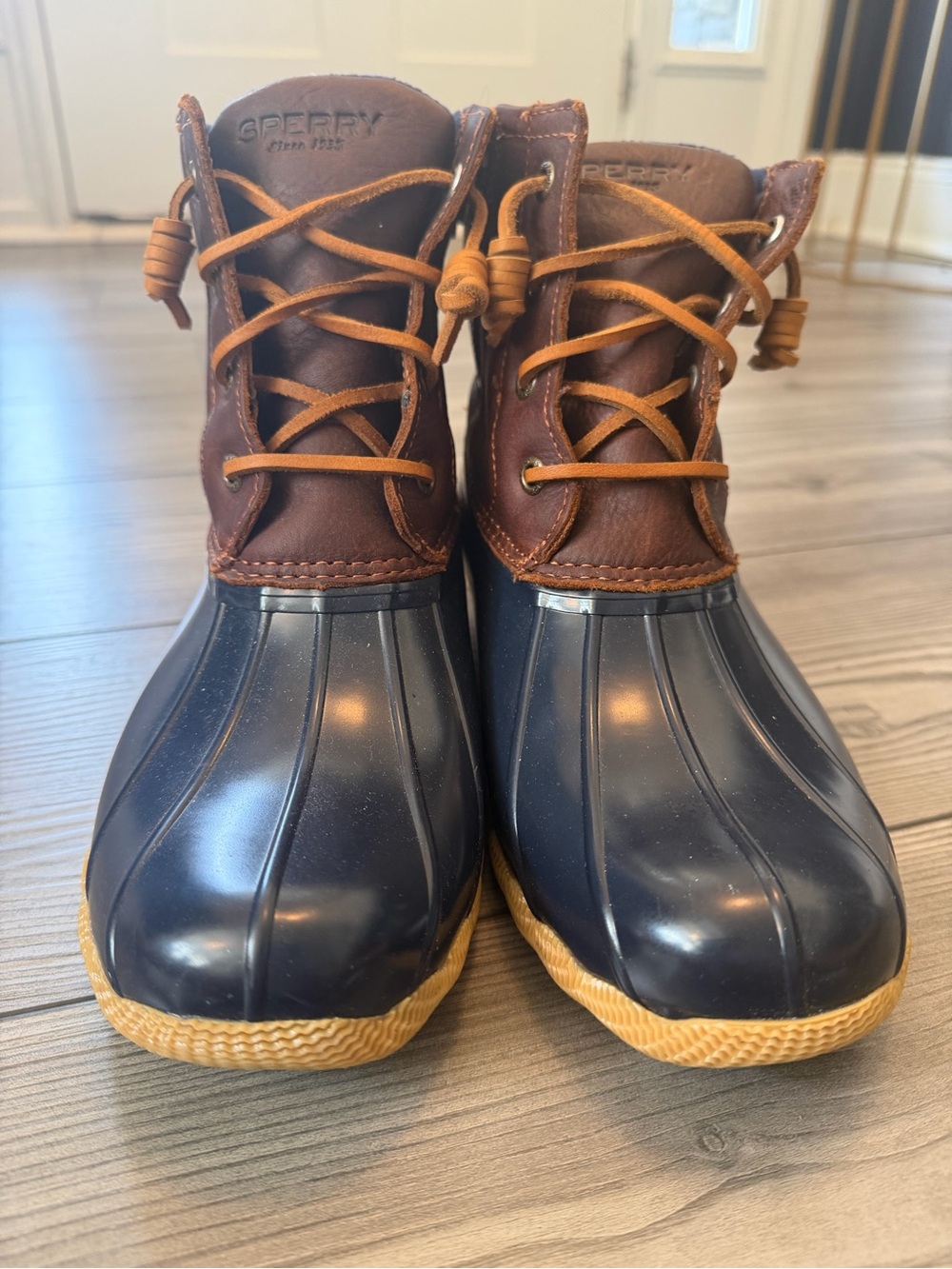 Sperry Saltwater Duck Boots Brown Leather Navy Women’s 8 - Picture 3 of 10
